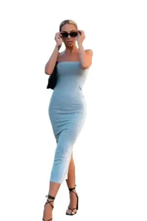 SKY BLUE STRAPLESS MIDI DRESS