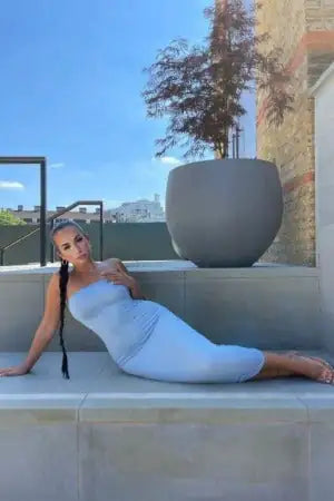 SKY BLUE STRAPLESS MIDI DRESS